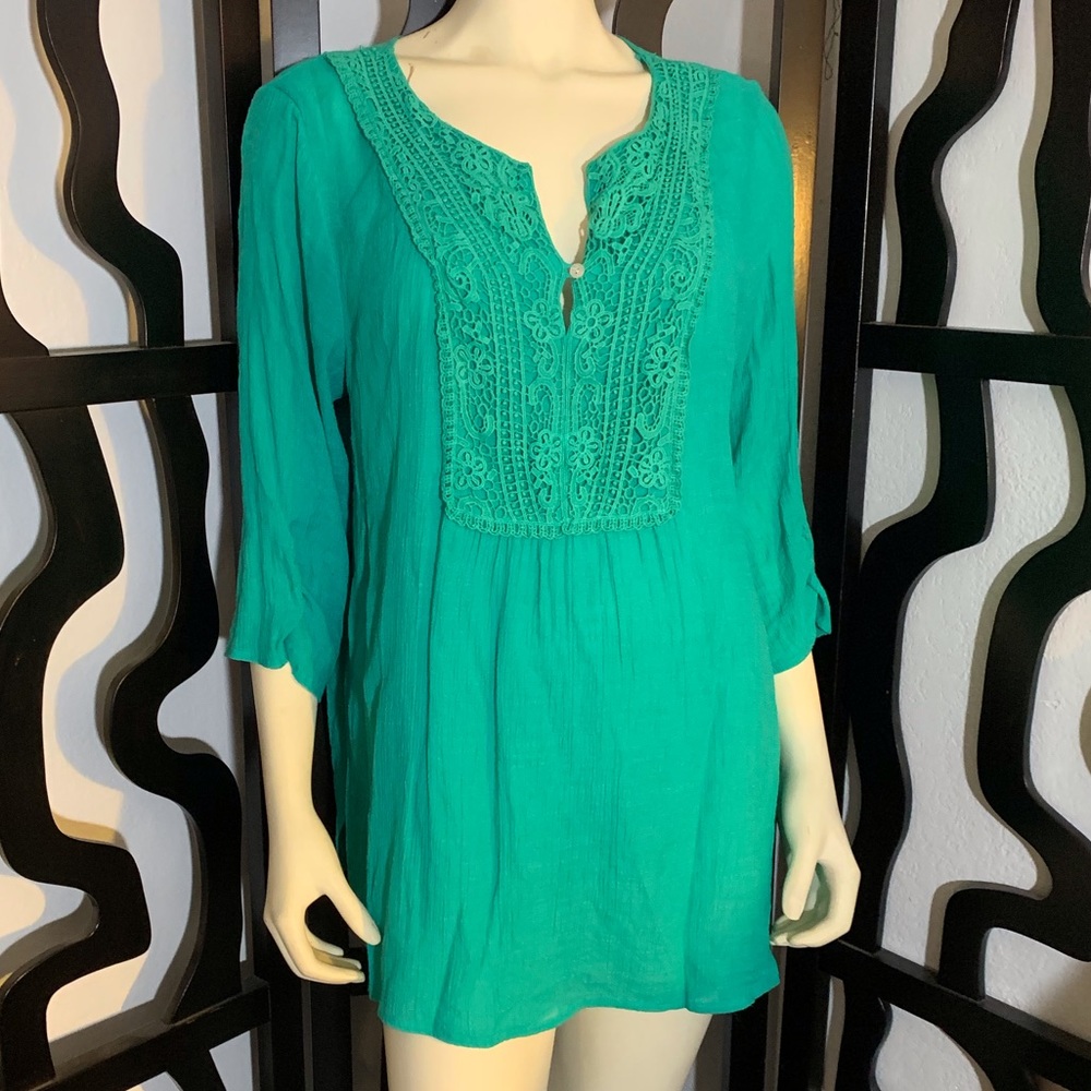 Avenue Plus Size Teal 3/4 Sleeve Blouse